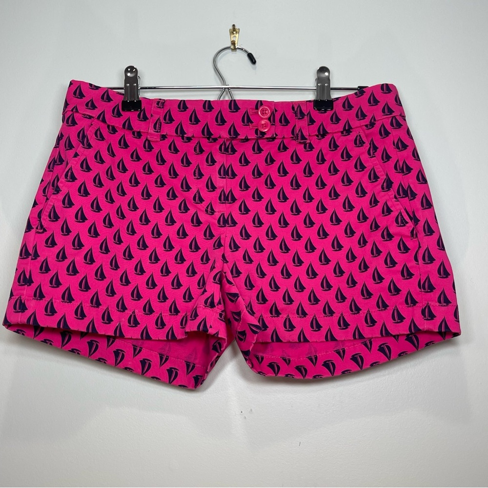 VINEYARD VINES Women's Bright Pink Chino Shorts Navy Sailboat Print Size 2